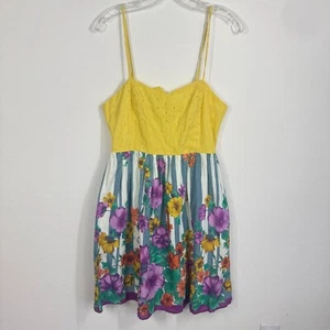 Flying Tomato Minidress Floral Summer Size Small Cotton Spaghetti Strap Yellow - Picture 1 of 10