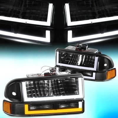 Faros traseros LED DRL en forma de U negro ámbar para Chevy Blazer S10 1998-2004 Foto 1 de 4