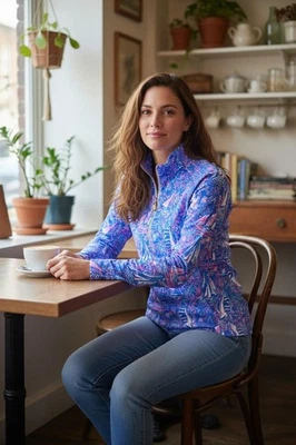 Sudadera Lilly Pulitzer Mujer L Boca Azul Patrón Popover Velero $98 NUEVA Foto 1 de 4