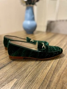 Sam Edelman Loraine Slip On Loafer Emerald Green Textured Velvet Gold Bit Sz 7.5 - Picture 1 of 11