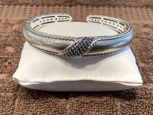 Bracelet manchette articulé Judith Ripka en argent sterling 925 et saphir bleu foncé - Photo 1 sur 7