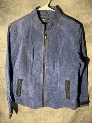 Abrigo Chaqueta Dennis Basso Azul Gamuza Cremallera Completa Mujer Grande Foto 1 de 4