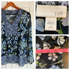J Jill Sheer Floral Cottagecore Boho Womens Petite Medium Lightweight Blouse - Afbeelding 1 van 14