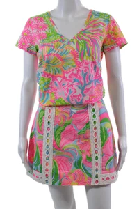 Lily Pulitzer Womens Cotton Floral T-Shirt Top + Skirt Set Multicolor Size M 2 - Picture 1 of 11