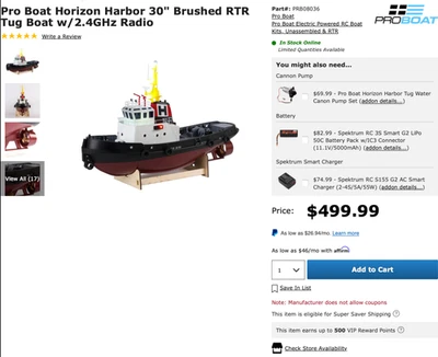 Pro Boat PRB08036 Horizon Harbor 30" Brushed RTR Tug Boat w/ 2.4GHz Radio HH - Image 1 of 3