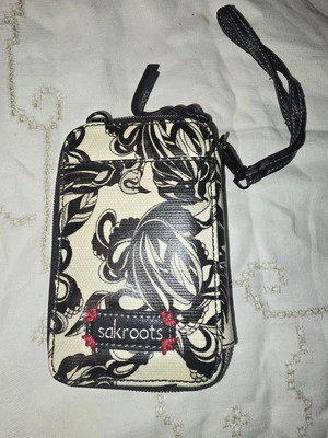 Carteira Sacroots Peace Birds com zíper ao redor pulseira preta e prata off white - Imagem 1 de 4