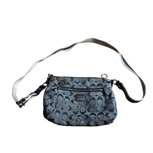 Coach Poppy Crossbody Bag Gray Black Signature C Logo Purse Small - Picture 1 of 12
