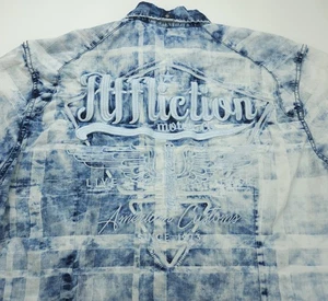 XL Affliction Motors Short Sleeve Button Shirt Mens Stonewashed Double-sided - Picture 1 of 7