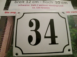 Hausnummer Emaille Nr. 34 schwarze Zahl auf weißem Hintergrund 12 cm x 10 cm  - Picture 1 of 12