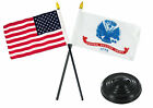Army White & USA American Flag 4"x6" Desk Table Set Black Base