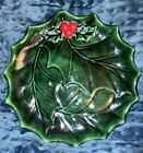 Vintage Holland Mold  Green Holly Leaves And Berries Christmas Pedestal Dish 9”