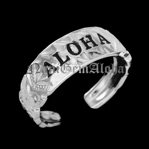 Anillo Hawaiano Plata Esterlina 925 Pergamino Grabado 5mm Plumeria Negro Aloha Puntera - Imagen 1 de 3
