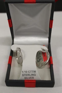 1/10 qt Diamond Sterling Silver hoop earrings 925, original box - Picture 1 of 3