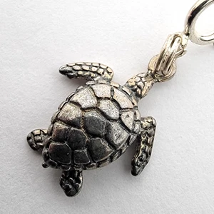 Sterling Silver 925 Charm Pendant Sea Turtle Signed $ Sb S w/ vertical line CUTE - Picture 1 of 8