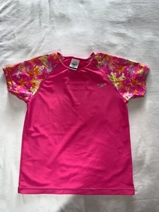 Girls Speedo short sleeve rash guard sz L pink/yellow Top Only Bathing/swim - Picture 1 of 6