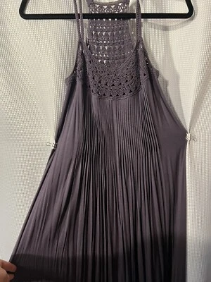 MODA International Women's Maxi Pleated Crocheted Tank Dress Small Plum M82 - Image 1 of 4