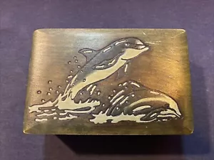 Wood Trinket Box Dolphins Porpoises Jewelry Box - Picture 1 of 7
