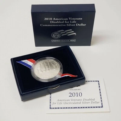 (1) 2010 W American Veterans Disabled For Life $1 MS/UNC Silver Dollar w/Box&COA - Image 1 of 2