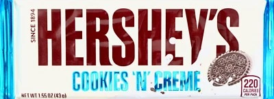 Hershey's Cookies 'N' Creme Chocolate-Cookie Candy Tamanho Completo Barras de 1,55 Onça - Imagem 1 de 2