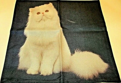 Square Cotton Canvas White Long Haired Cat Pillow Cover 17" x 17" NEW (#83) - Image 1 of 4