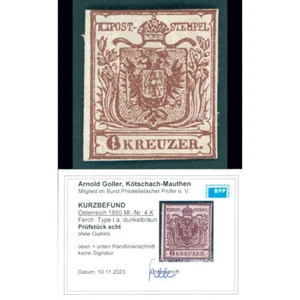 1850 Österreich 6kr HP I.a Typ dunkelbraun ungebraucht (*) - Ferch 500 EUR - Bild 1 von 4