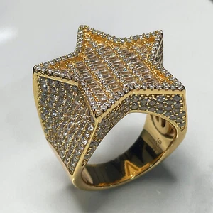 925 Sterling Silver Iced Out Star Ring 14K Gold Plated / Ice Cold Drip - Picture 1 of 10