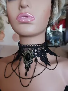 Gothic Choker Necklace,Jewery, Handmade Black,Lace, False Pearls 12/13" #5 - Picture 1 of 5