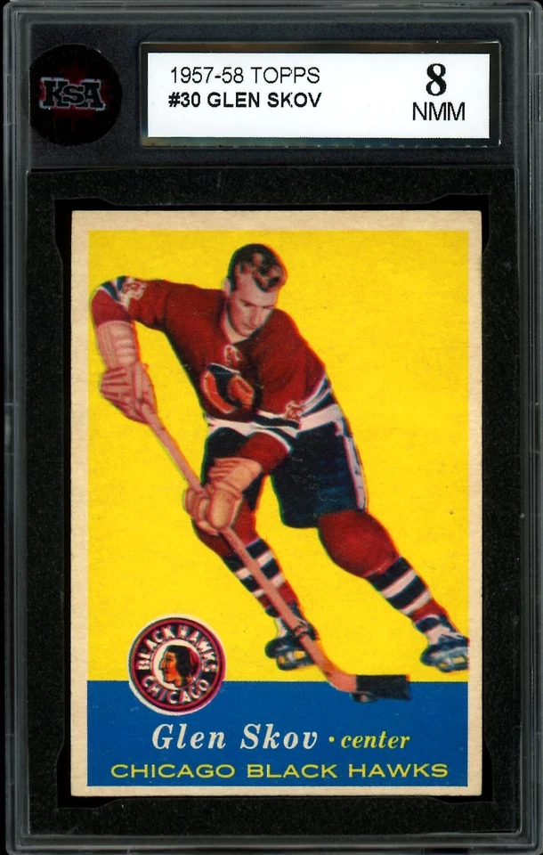 1957-58 TOPPS NHL HOCKEY #30 Glen Skov KSA 8 NM-MT Chicago Black Hawks Card - Image 1 of 2