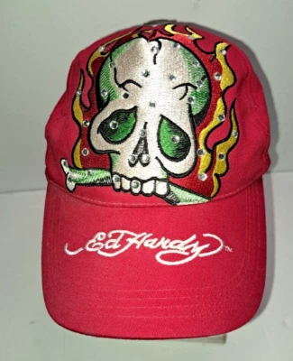 Don Ed Hardy Calavera Hueso Llamas Correa Trasera Sombrero Gorra Estrás Bordado Foto 1 de 4