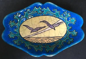 Vintage Longwy Pottery Faience 5 & 1/2 Inch Candy Dish With Birds Seagulls - Picture 1 of 6