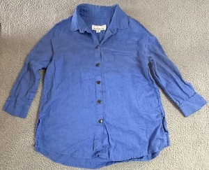 Caroline Rose Womens Top Blouse Petite Medium Blue Button Up Shirt Size MP - Picture 1 of 11