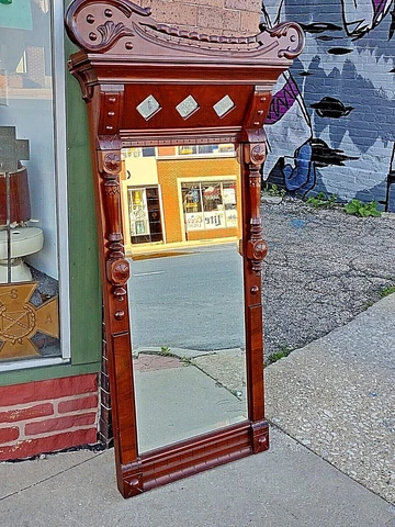 Rare Antique Walnut beveled glass ornate tall hall parlor mirror Cover
