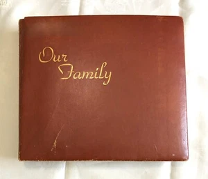 Álbum de fotos vintage, vacío, "Nuestra familia", con aspecto de cuero marrón - Imagen 1 de 6