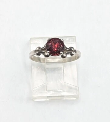 Sterling Silver 925 Kabana KBN Red Garnet Gemstone Solitaire Ring Size 5 *READ - Image 1 of 4