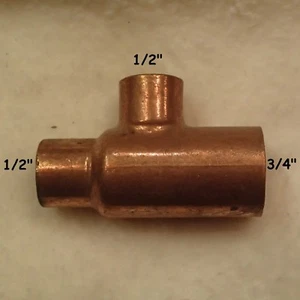 [Qty. of 1] 3/4" x 1/2" x 1/2"  reducing tee use with copper pipe - Picture 1 of 1