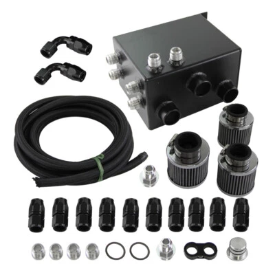 For Honda Acura B16 B18 Power Driven Oil Catch Can / Breather Tank Race Hose Kit - Image 1 of 4