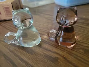 2 Vintage Art Glass Blown Kitty Cat Kitten Sitting Clear Crystal Solid 4” - Picture 1 of 2