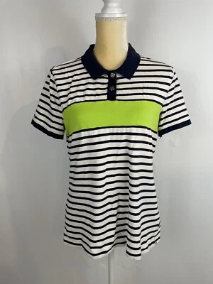 Lauren Active L-LR Women's Polo Golf Shirt Size Large White/Green/Navy Stripe - Image 1 of 4