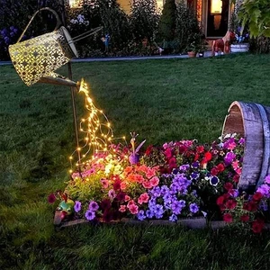 Solar Watering Can Lights, Large Retro Metal Hanging Lights Warm White - Picture 1 of 8