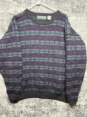 VTG Mountain Express Mens Large Geometric Fair Isle 100% Shetland Wool Sweater - Image 1 of 4