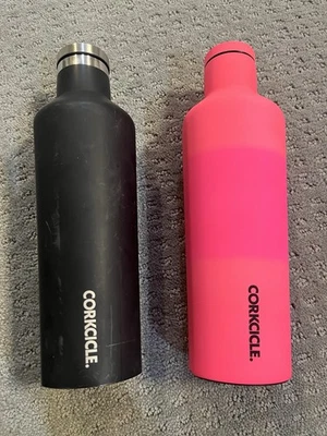 Corkcicle 2 Water Bottles New Pink Used Black 16 Oz  - Image 1 of 4