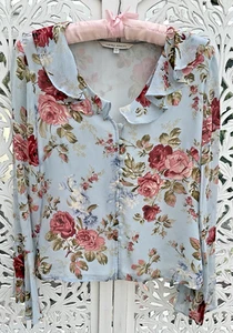 VINTAGE PRETTY SUMMER LAURA ASHLEY SILK BLOUSE 10 FRILL NECK SLEEVE - Picture 1 of 9