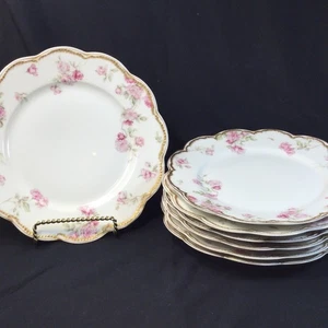 Schleiger 39D by Haviland Pink Flowers * Set of 6 Luncheon Plates 8 1/2'' - Picture 1 of 5