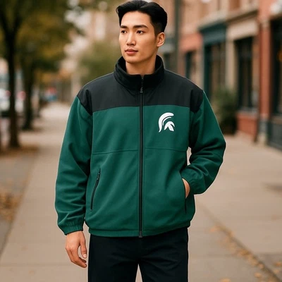 Genuine Stuff Michigan State Spartans Men’s XL Green Full Zip Fleece Jacket - Image 1 of 4