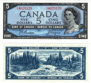 1954 Canada Bc-39a-i P77a 5 Dollar Banknote AU Beattie & Coyne - Picture 1 of 1