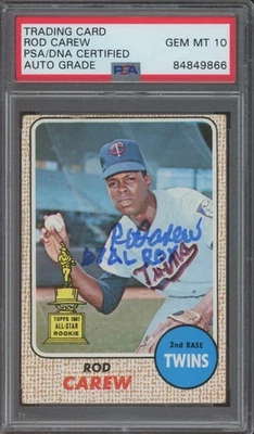 1968 Topps #80 Rod Carew RC Rookie Ins ROY Autograph Gem Mint PSA DNA 10 Auto - Image 1 of 2
