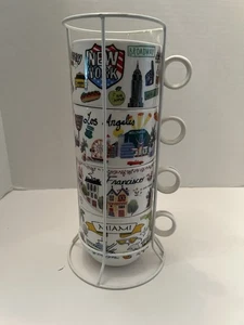 4pc SET Ceramic Stocking Coffee Mug Cup New York Miami Los Angeles San Francisco - Picture 1 of 6