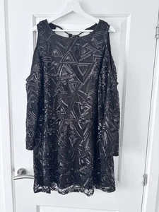 Boohoo Black Long Sleeved Mini Dress Size 16 Sequins New With Tags - Picture 1 of 4