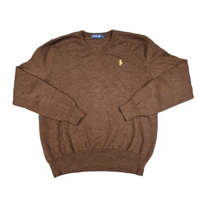 vtg Ralph Lauren Jumper mens LARGE Brown merino wool Sweater Long Sleeve Size L - image 1 of 4