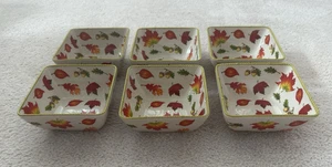 Temptations Seasonal Fall Harvest Acorn Leaves Soup Cereal Square Bowls Set of 6 - Picture 1 of 9